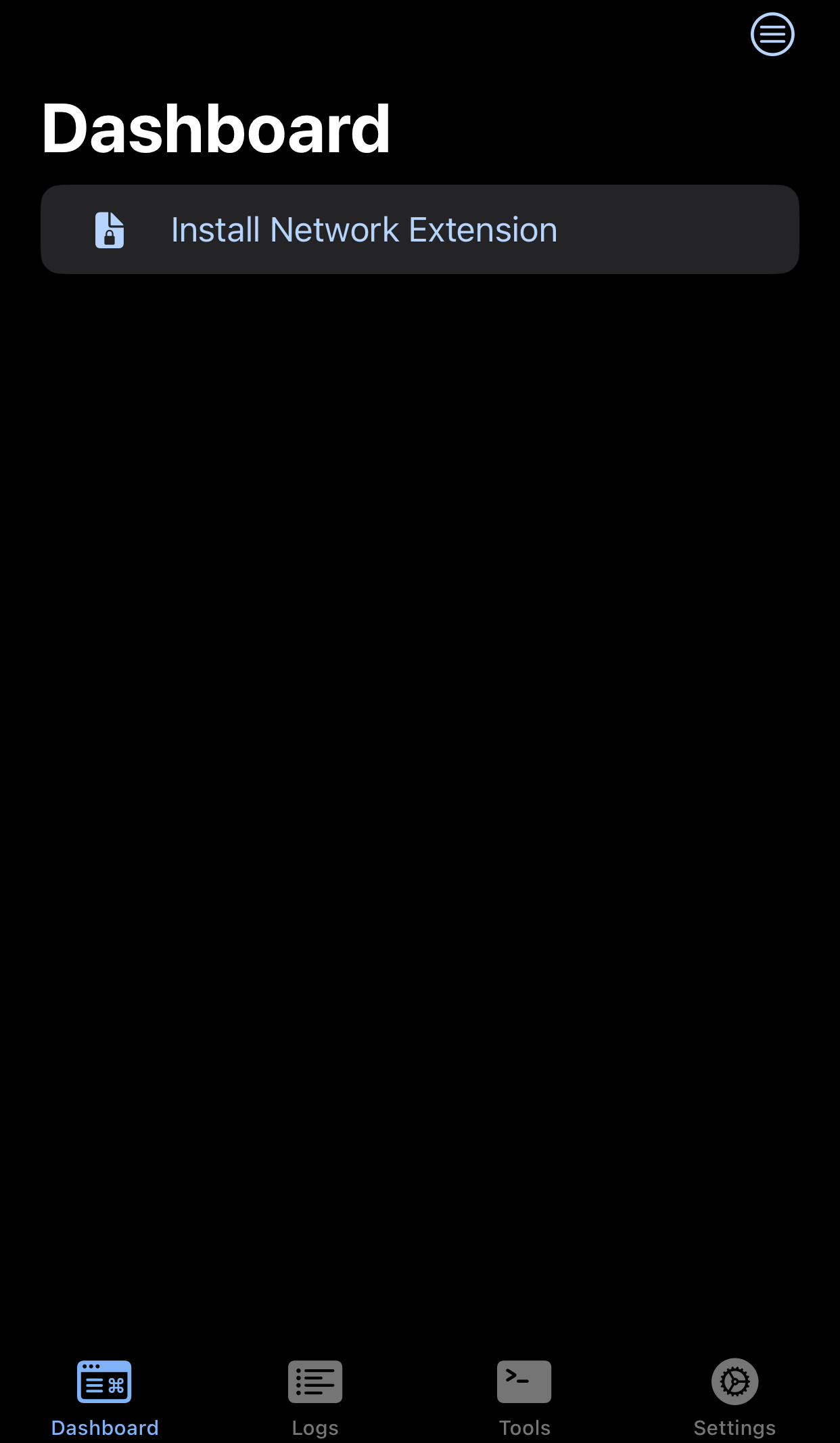 iOS sing-box Dashboard with the Install Network Extension button