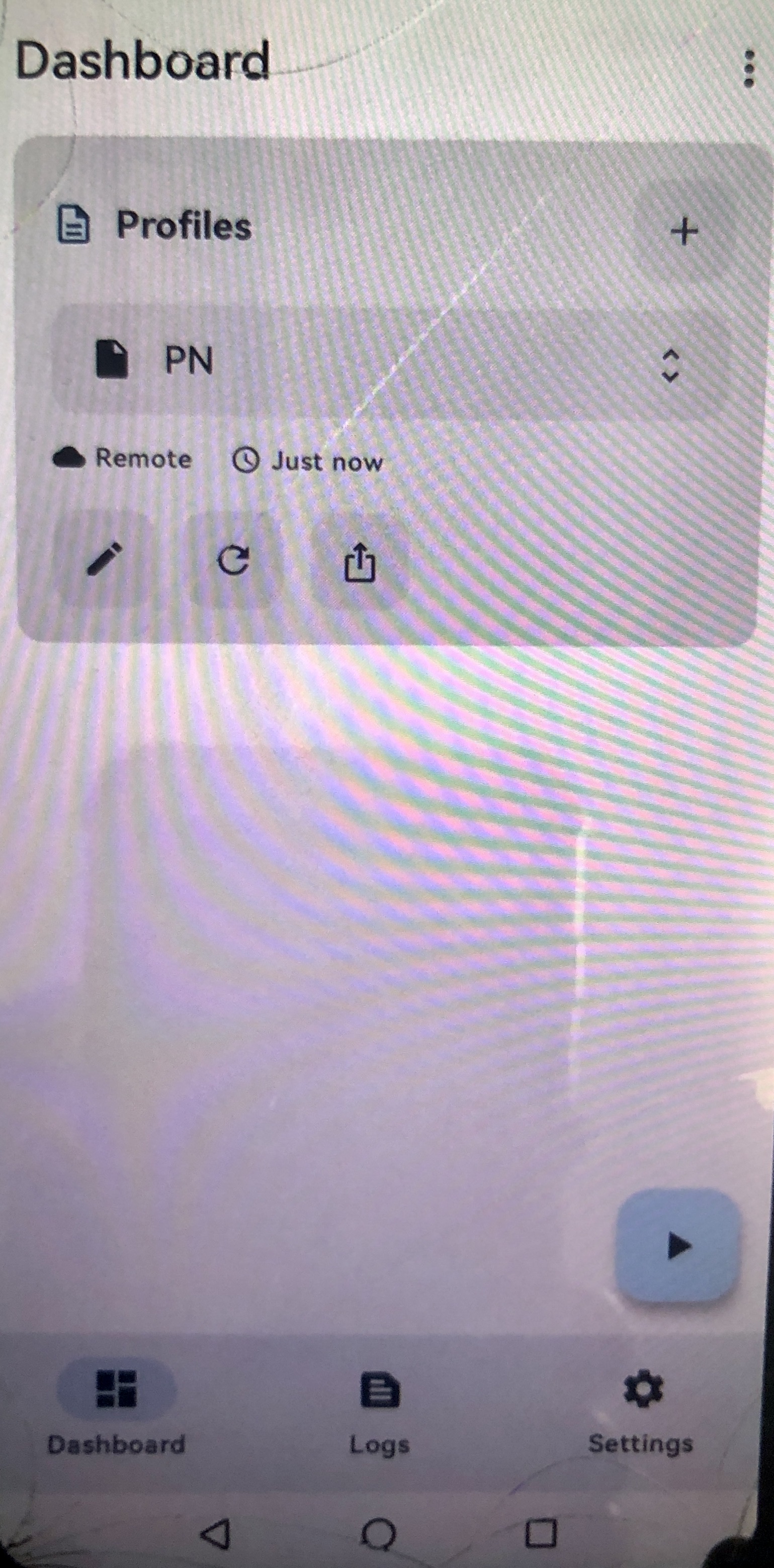 sing-box Dashboard with the imported profile and the start button